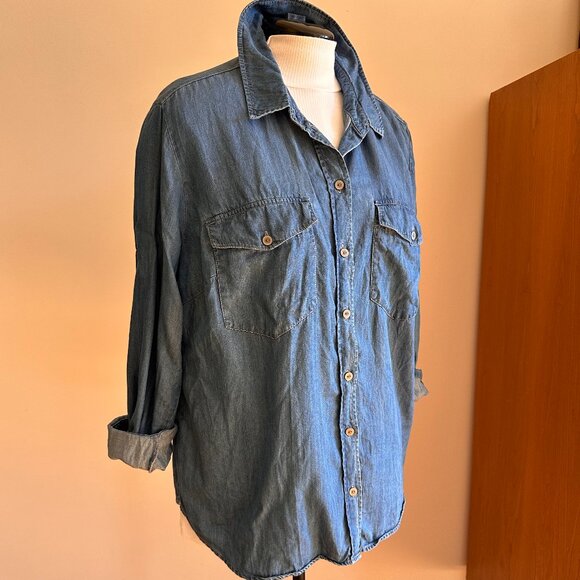 Sanctuary denim shirt buttons pockets Lyocell soft XL preppy 80s 90s Y2k classic - Picture 2 of 10